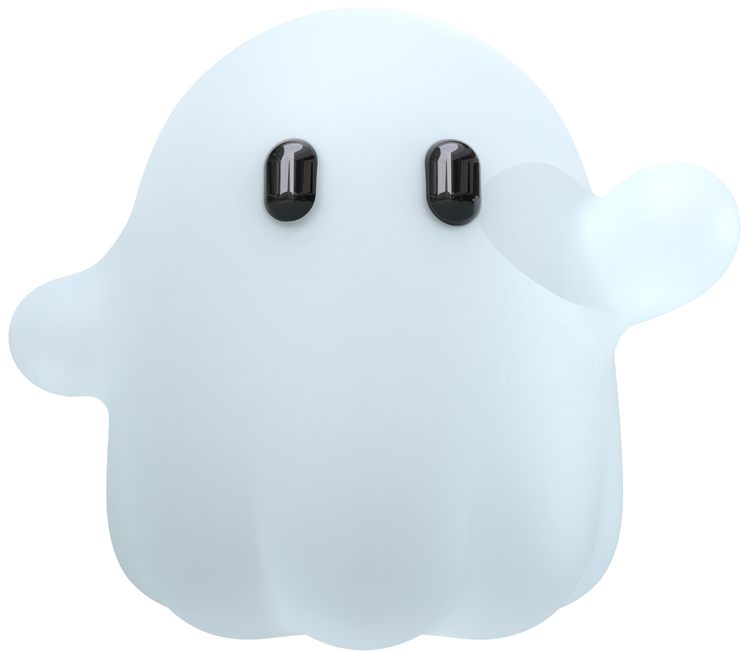 向かって右手を少し挙げた、白いおばけの3DCGアイコン